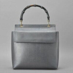 Gucci tote bag gray handles black wooden leather handbag Bamboo